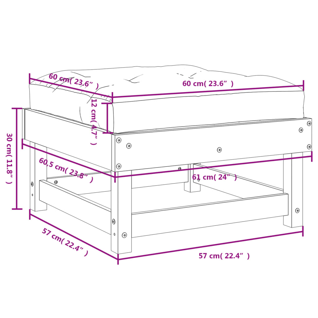 vidaXL Repose-pieds de jardin coussins lot de 2 gris bois pin massif