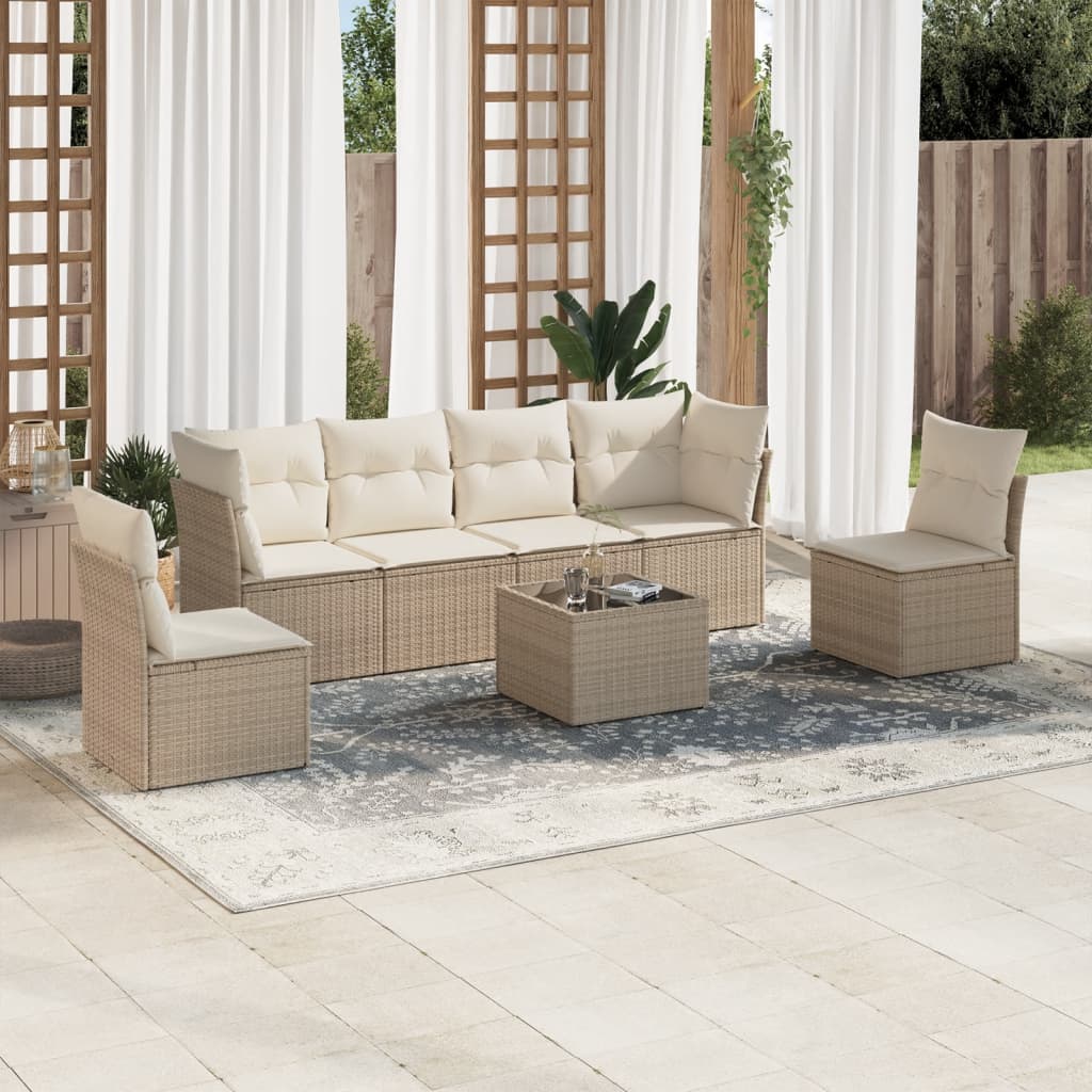 vidaXL Salon de jardin avec coussins 7 pcs beige résine tressée