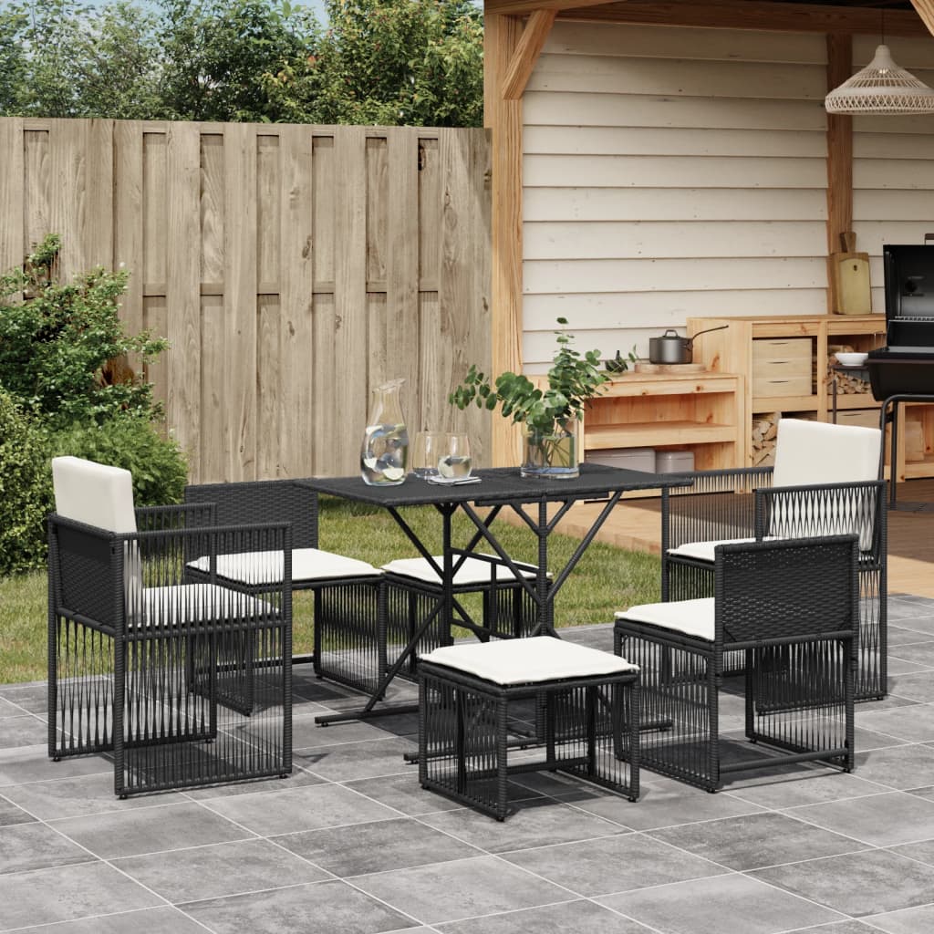 vidaXL Ensemble à manger de jardin coussins 7 pcs noir résine tressée