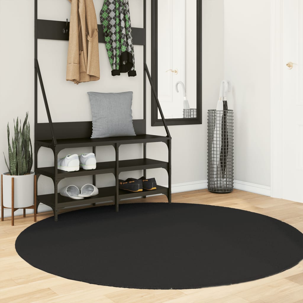 vidaXL Tapis HUARTE à poils courts doux et lavable noir Ø 160 cm