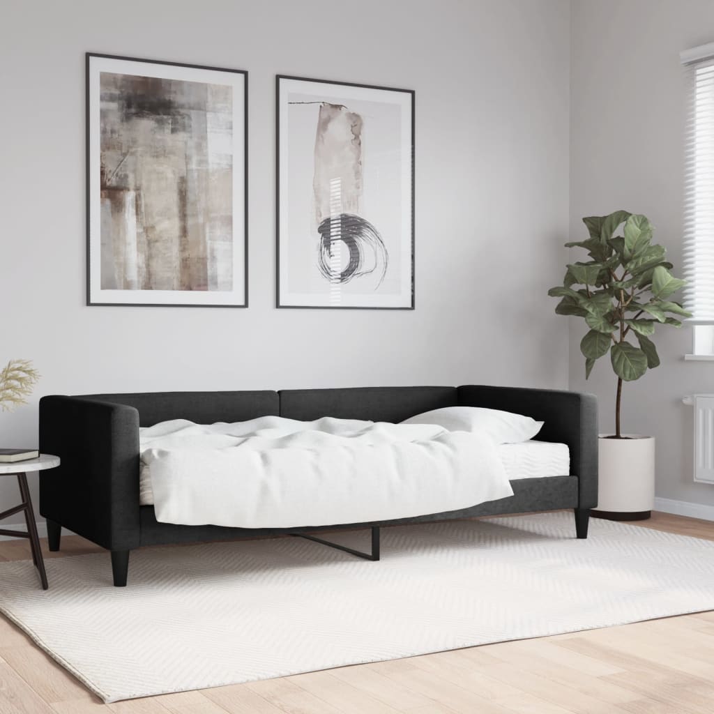 vidaXL Lit de jour avec matelas noir 90x190 cm tissu