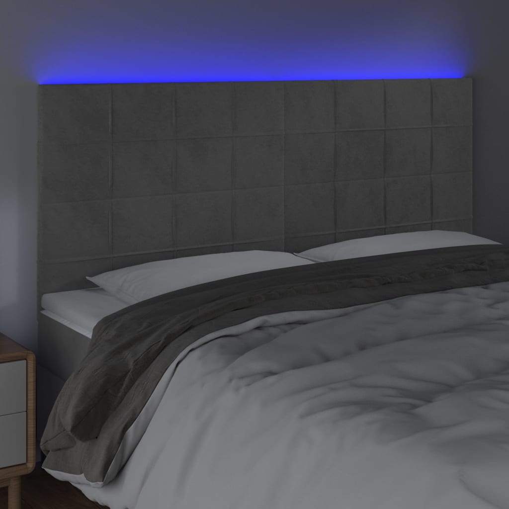 vidaXL Tête de lit à LED Gris clair 180x5x118/128 cm Velours