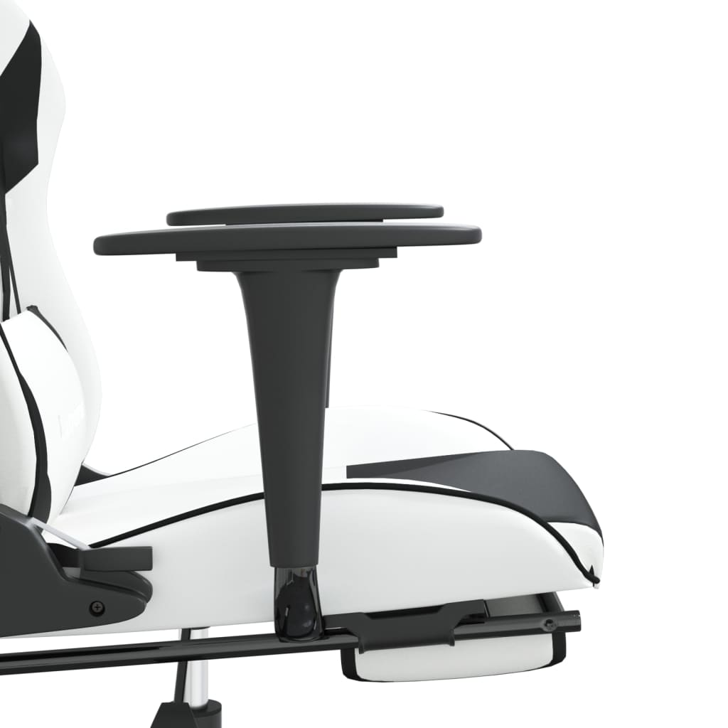 vidaXL Chaise de jeu de massage avec repose-pied Blanc noir Similicuir