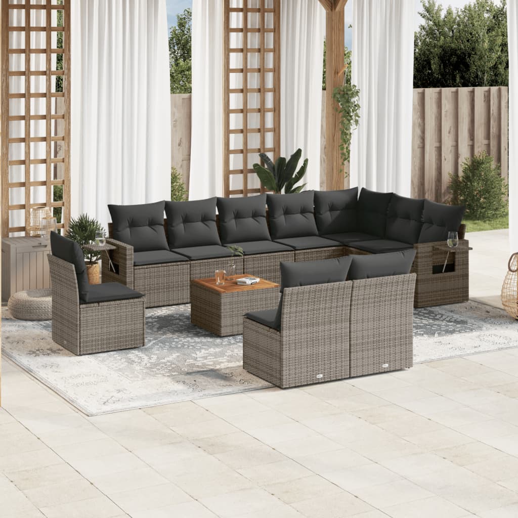 vidaXL Salon de jardin 11 pcs avec coussins gris résine tressée