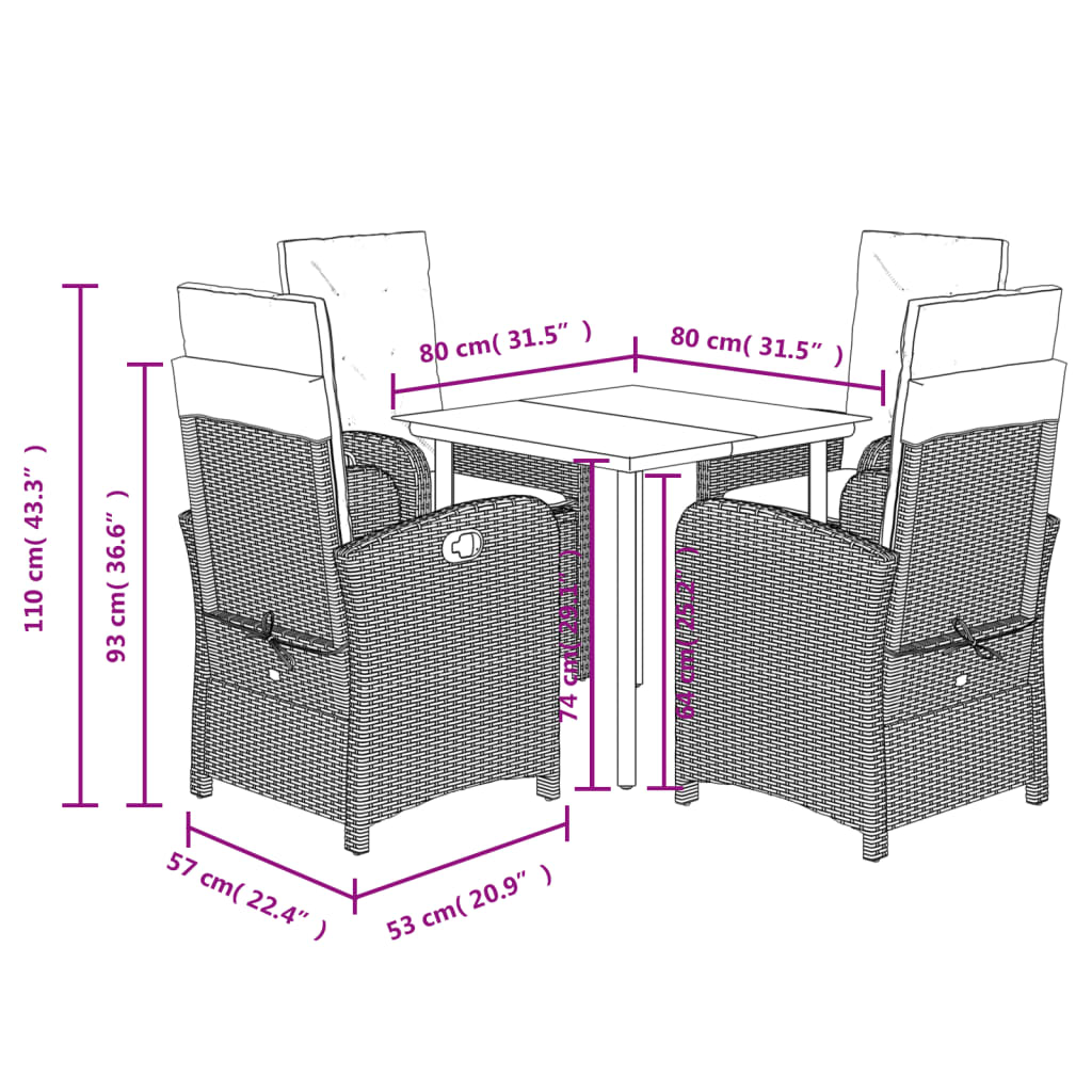 vidaXL Ensemble à manger de jardin coussins 5pcs Noir Résine tressée