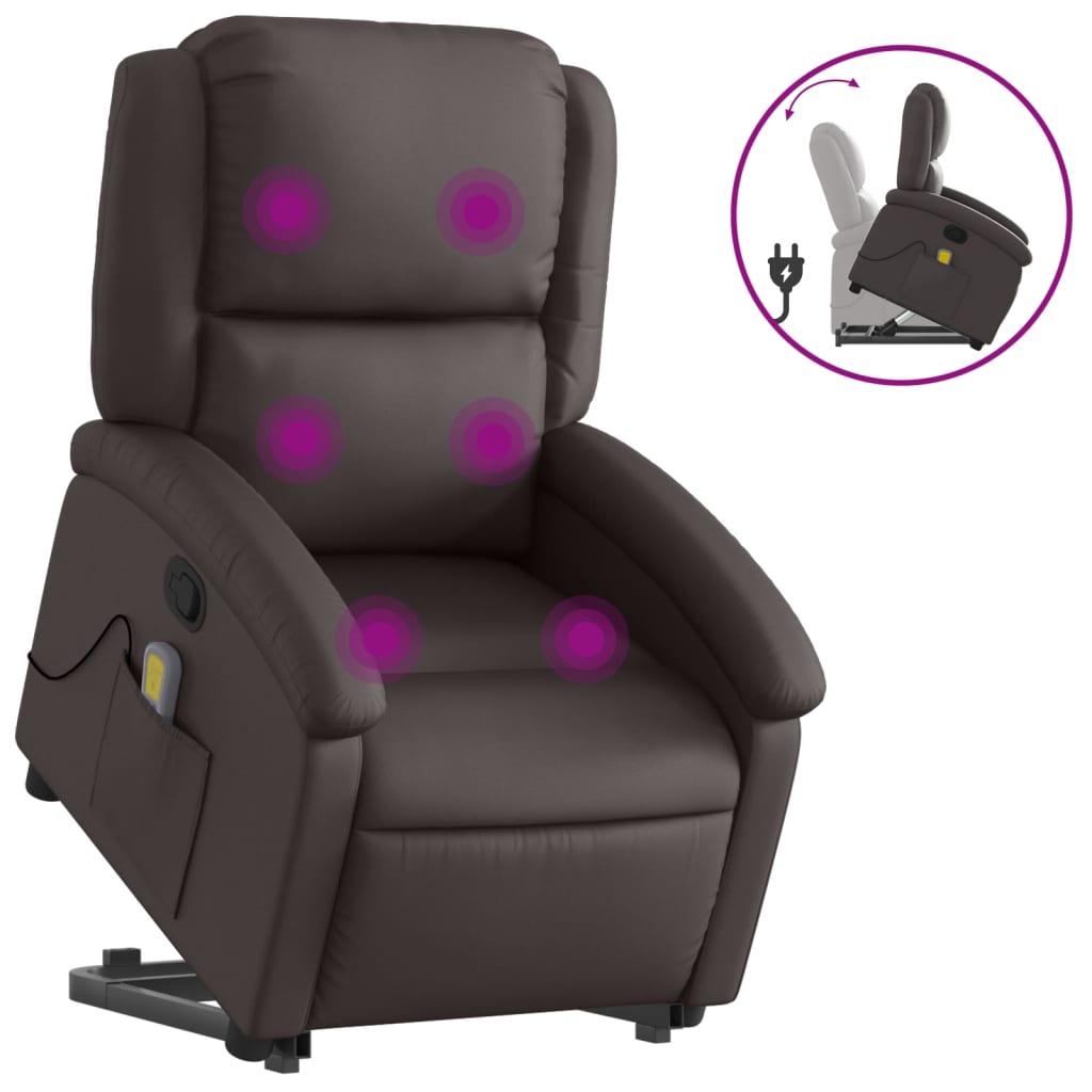 vidaXL Fauteuil inclinable de massage marron foncé cuir véritable