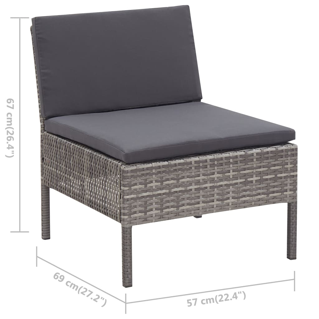 vidaXL Salon de jardin 3 pcs avec coussins Résine tressée Gris