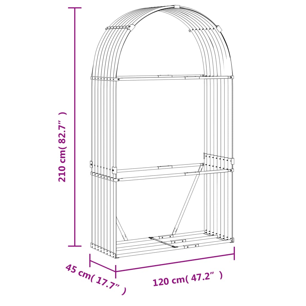 vidaXL Porte-bûches marron 120x45x210 cm acier galvanisé