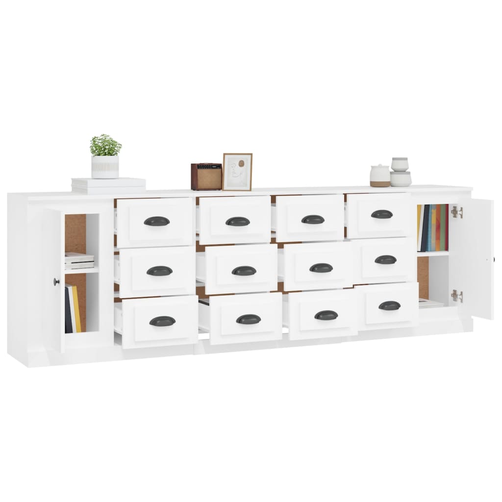 vidaXL Buffets 3 pcs Blanc Bois d'ingénierie