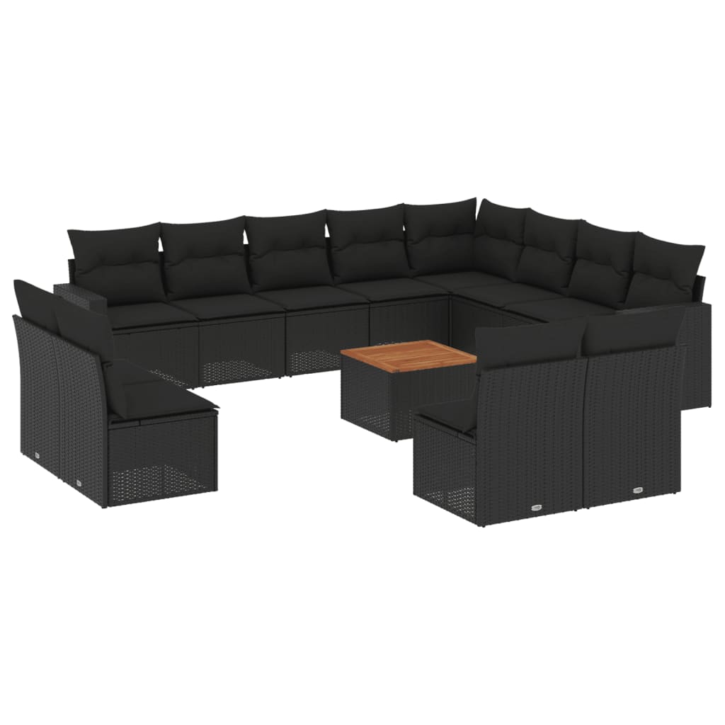 vidaXL Salon de jardin avec coussins 13 pcs noir résine tressée