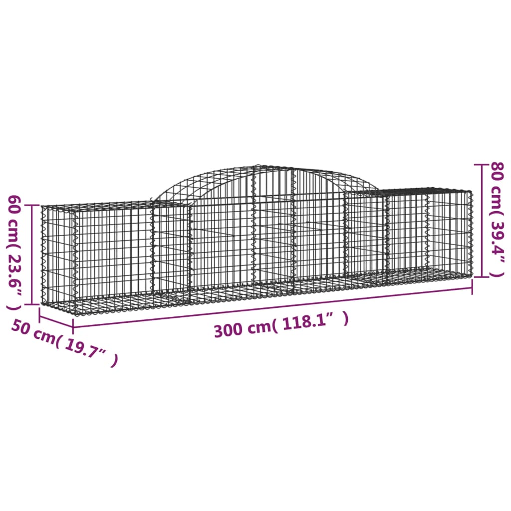 vidaXL Paniers à gabions arqués 7 pcs 300x50x60/80 cm fer galvanisé