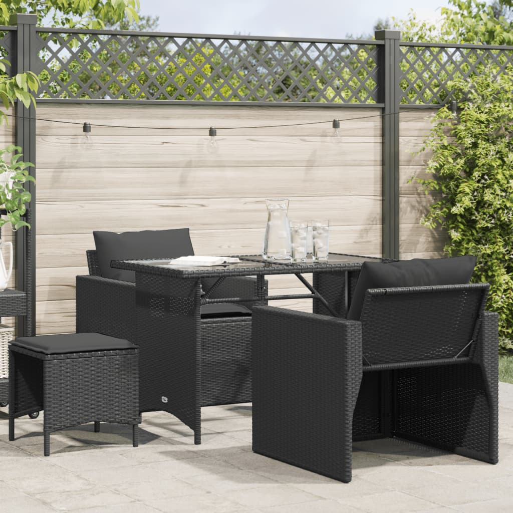 vidaXL Salon de jardin 4 pcs avec coussins noir résine tressée