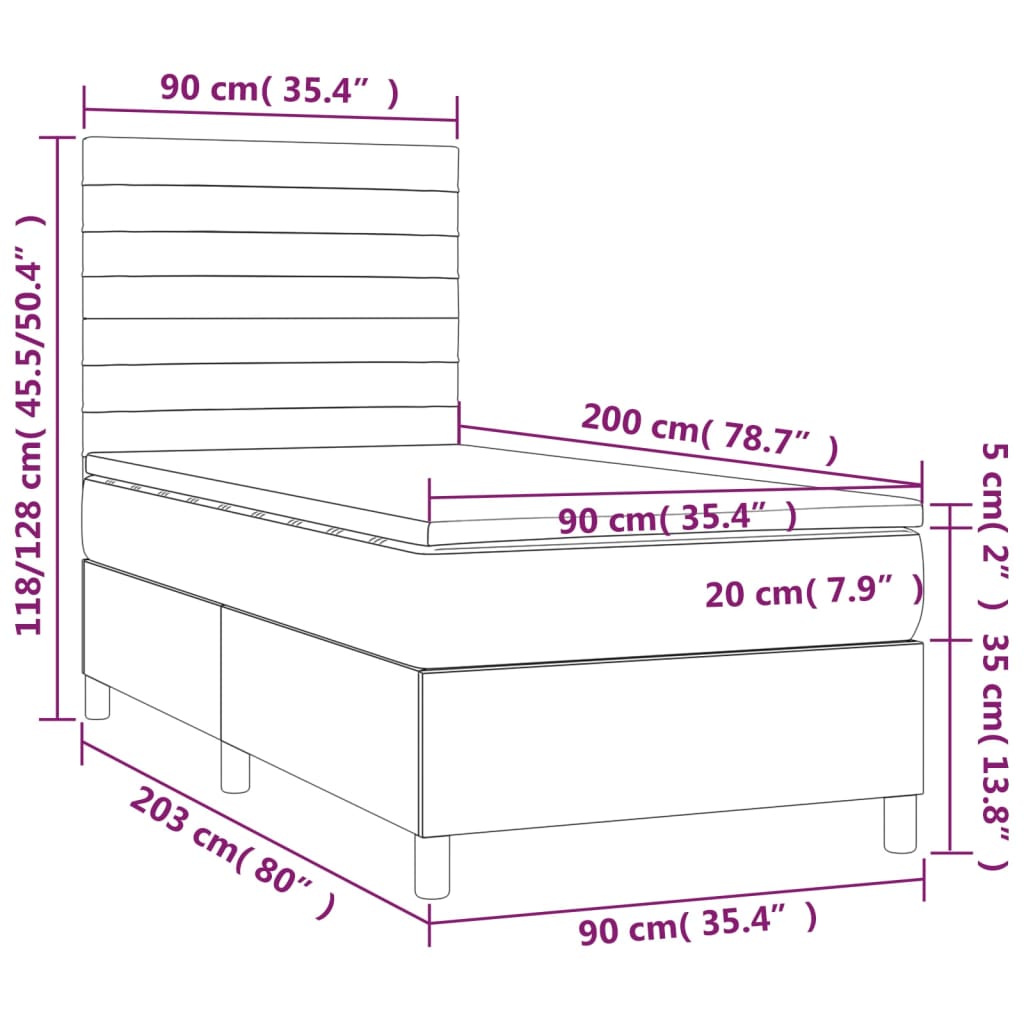 vidaXL Sommier à lattes de lit et matelas Gris clair 90x200 cm Velours