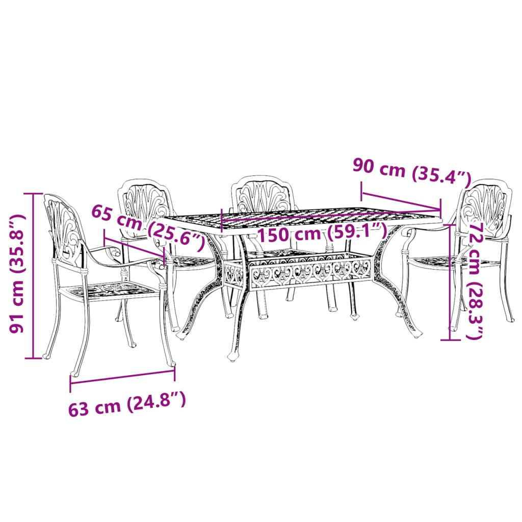 vidaXL Ensemble à manger de jardin 5 pcs blanc aluminium coulé