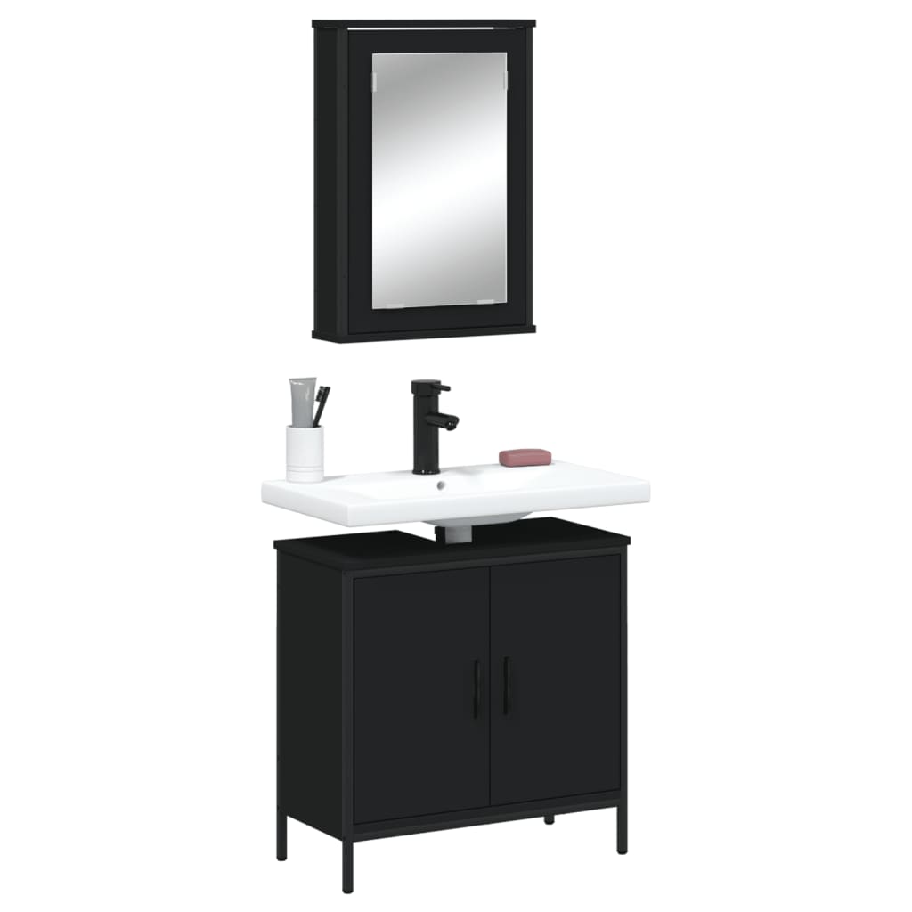 vidaXL Ensemble de meubles salle de bain 2 pcs noir bois d'ingénierie