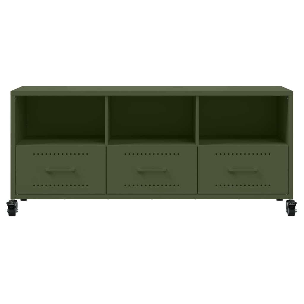 vidaXL Meuble TV vert olive 100,5x39x43,5 cm acier