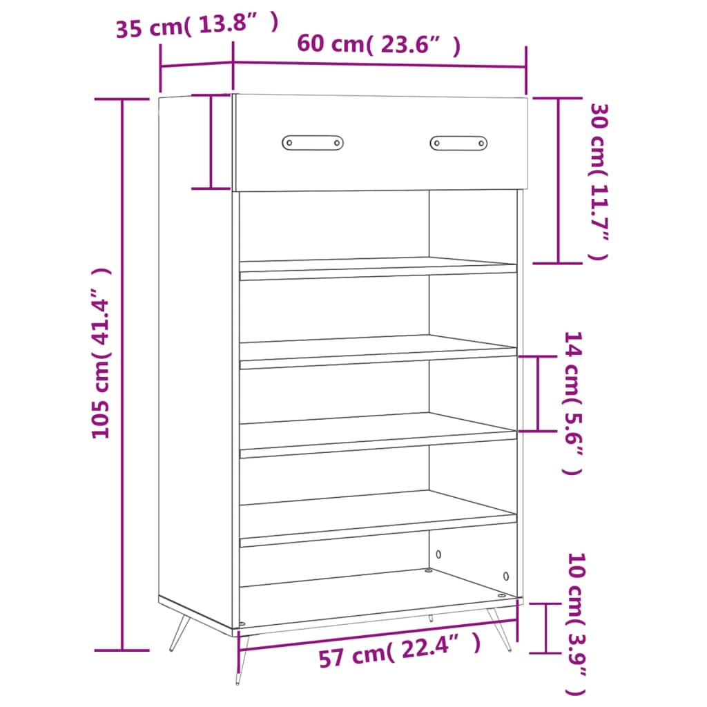 vidaXL Armoire à chaussure Blanc brillant 60x35x105 cm Bois ingénierie