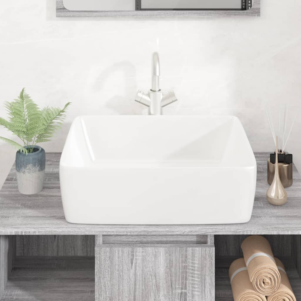 vidaXL Lavabo blanc 48x37x13 cm céramique rectangle