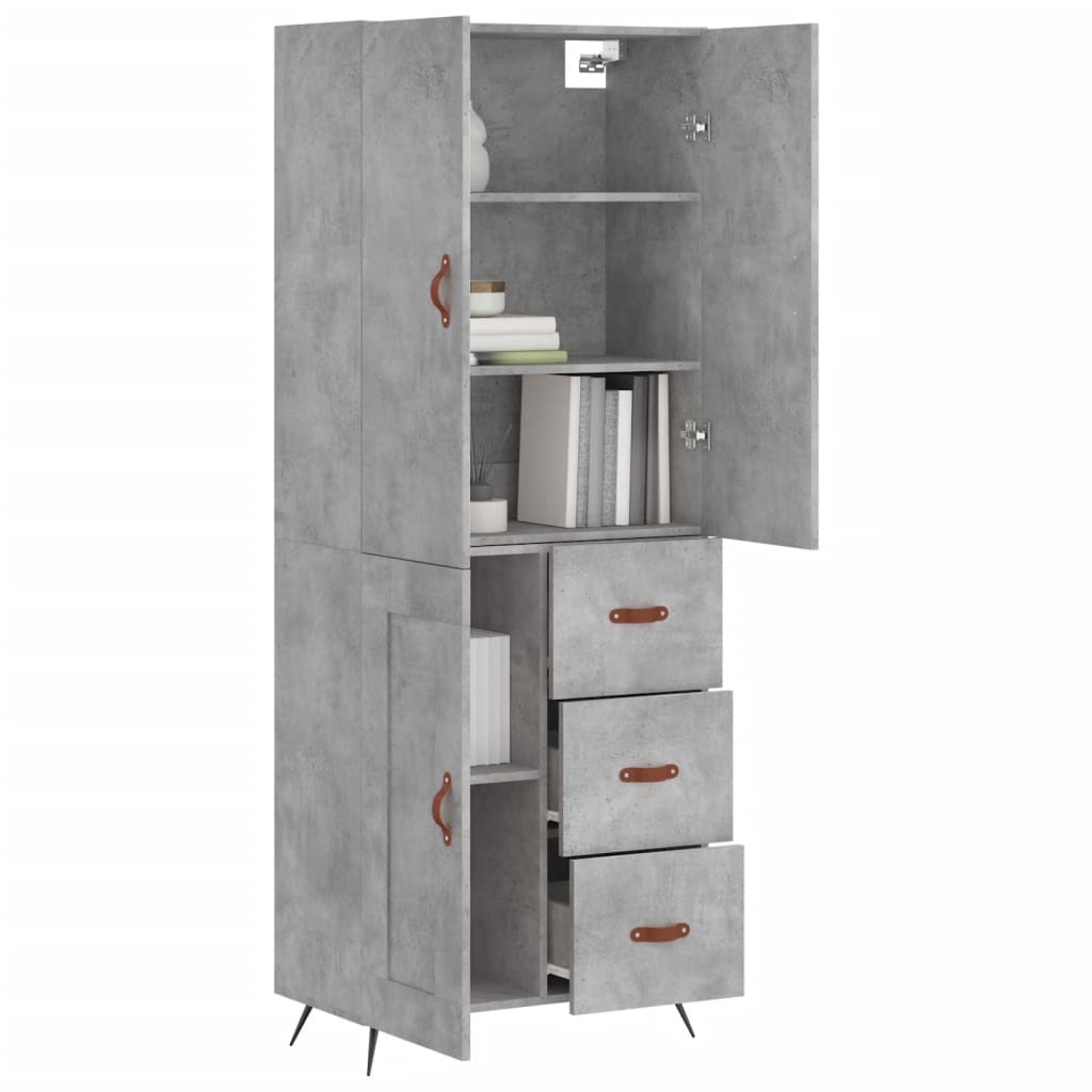 vidaXL Buffet haut Gris béton 69,5x34x180 cm Bois d'ingénierie