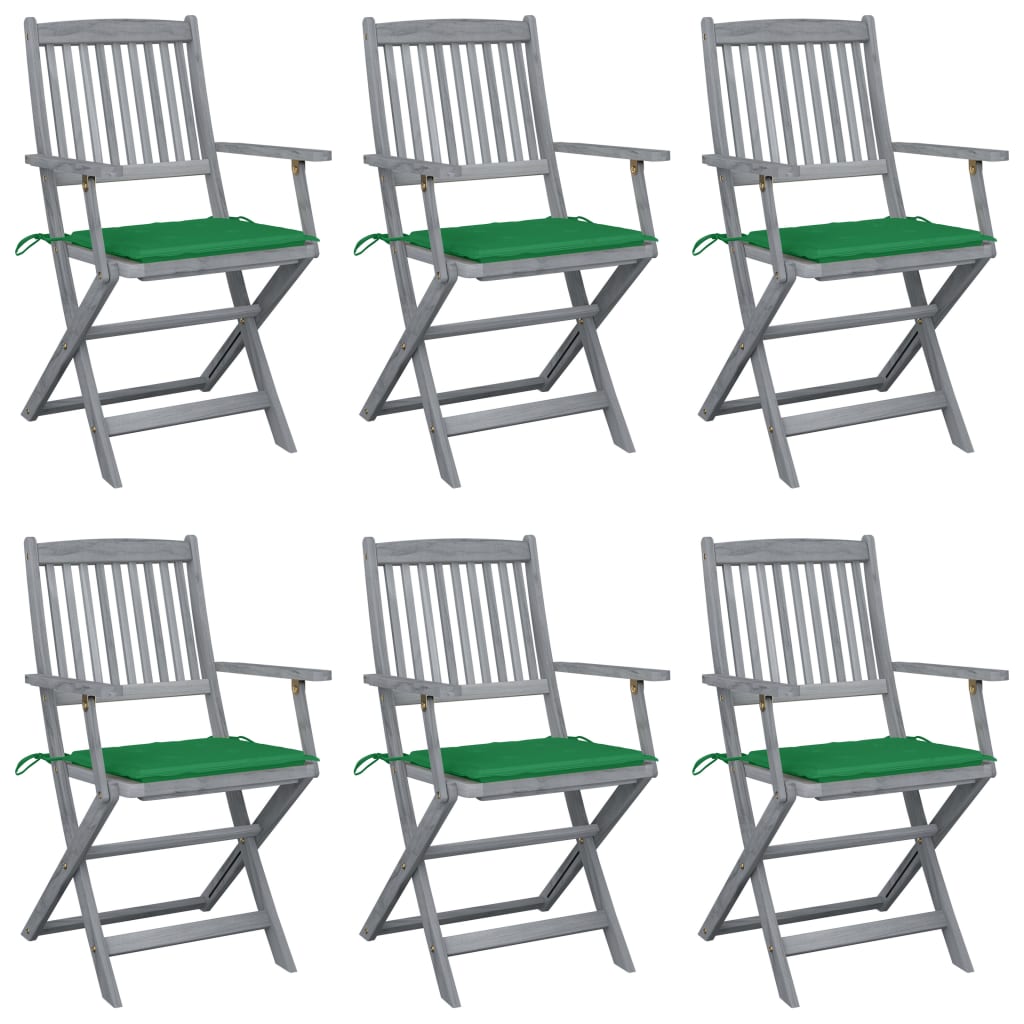 vidaXL Chaises pliables d'extérieur lot de 6 et coussins Bois d'acacia