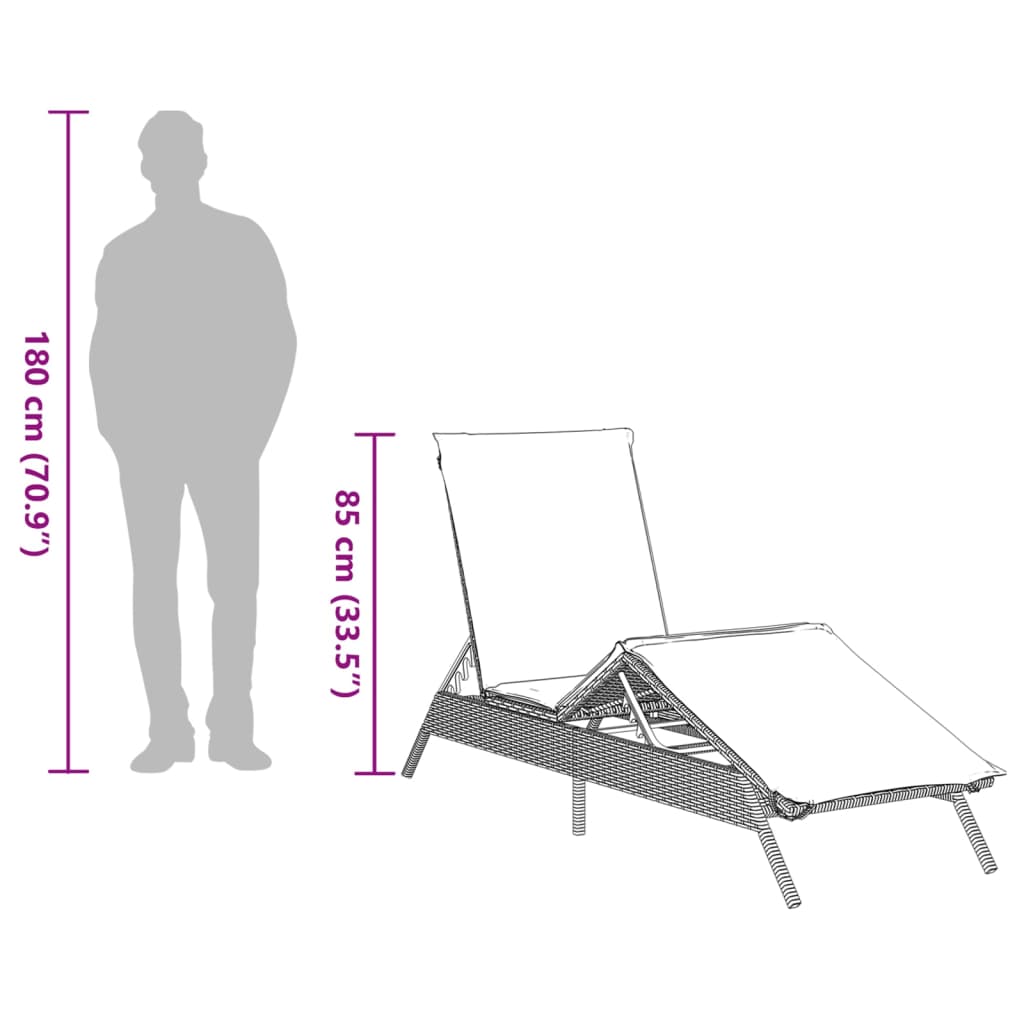 vidaXL Chaises longues avec coussins lot de 2 gris résine tressée