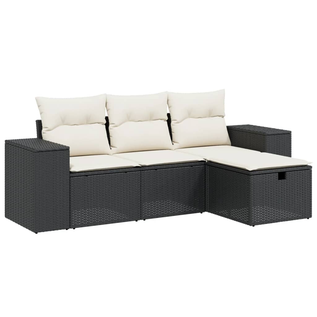 vidaXL Salon de jardin 4 pcs avec coussins noir résine tressée