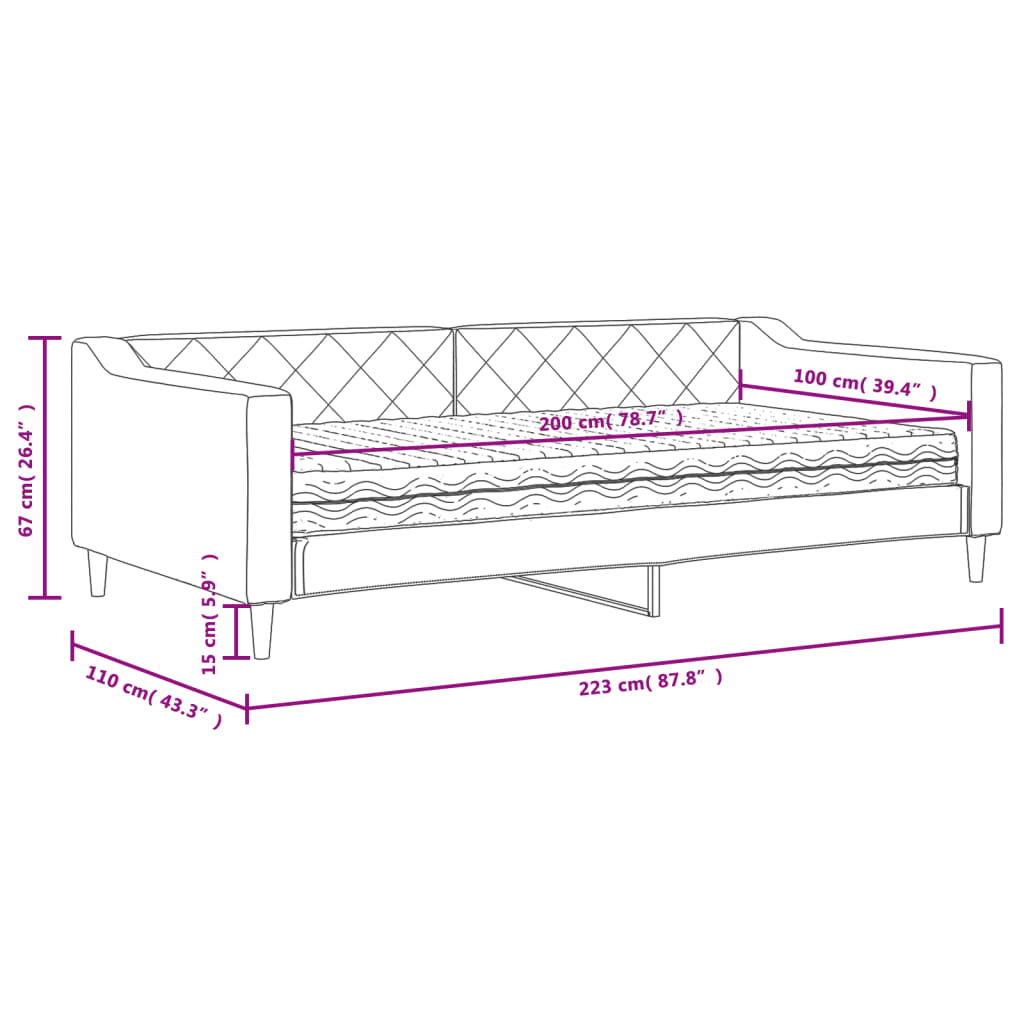 vidaXL Lit de jour avec matelas crème 100x200 cm tissu