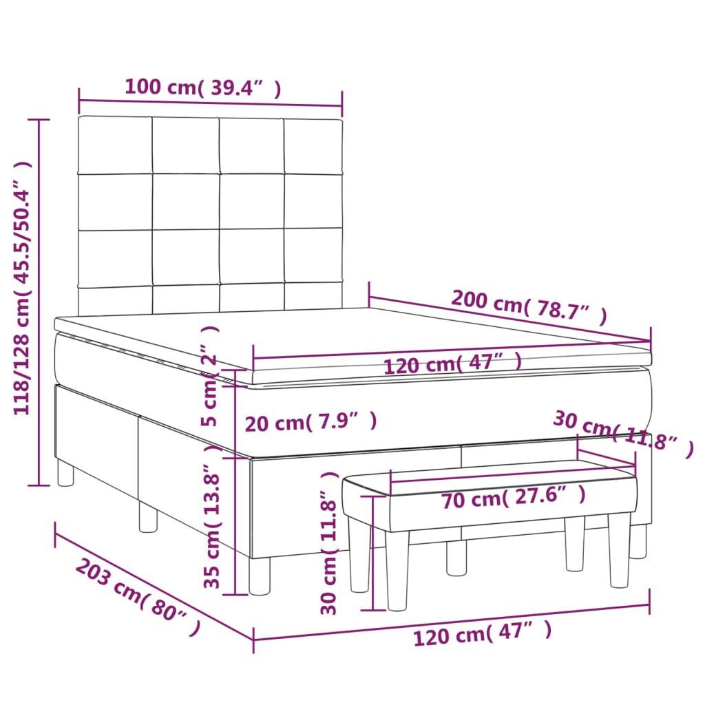 vidaXL Sommier à lattes de lit avec matelas Gris clair 120x200cm Tissu