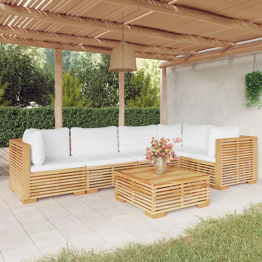 vidaXL Salon de jardin 6 pcs avec coussins Bois de teck solide