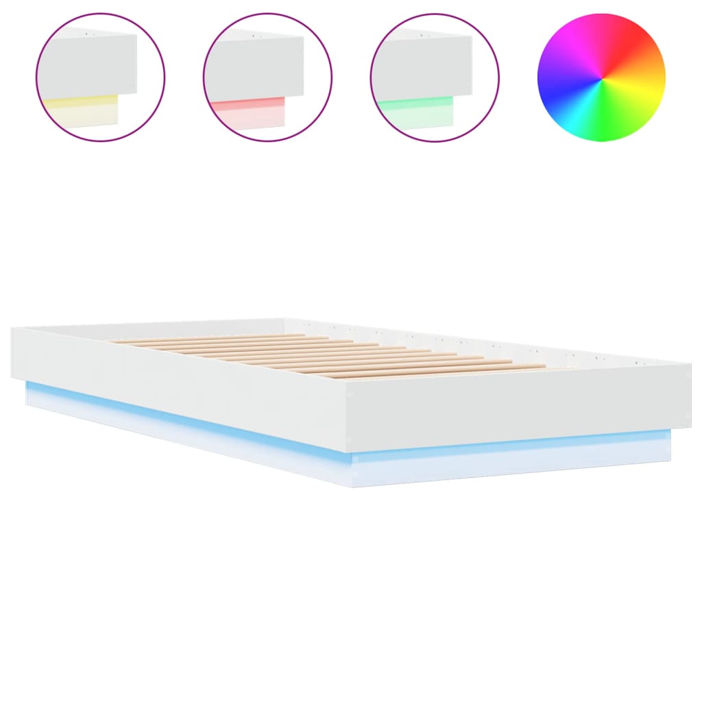 vidaXL Cadre de lit sans matelas avec lumières LED blanc 90x200 cm