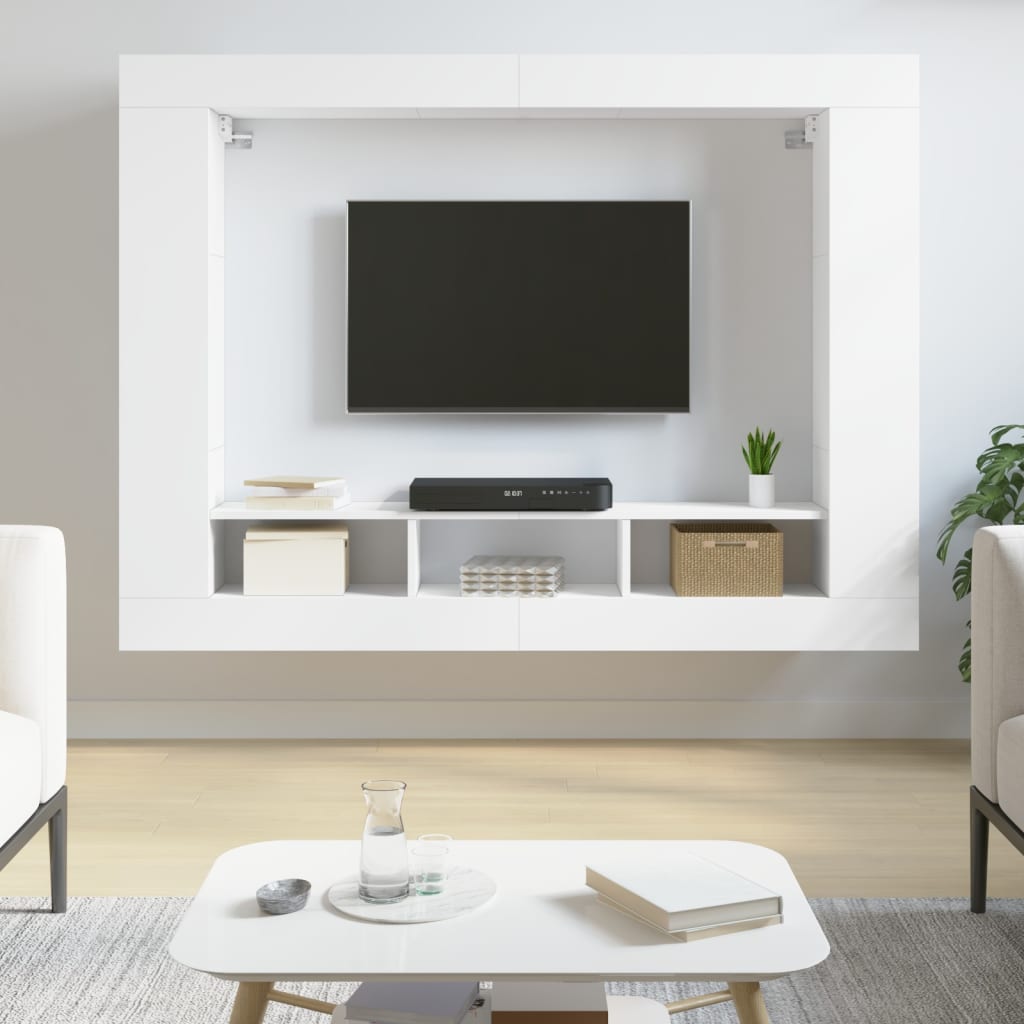 vidaXL Meuble TV blanc 152x22x113 cm bois d'ingénierie