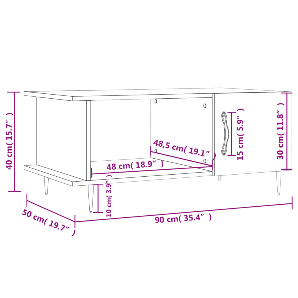 vidaXL Table basse noir 90x50x40 cm bois d'ingénierie