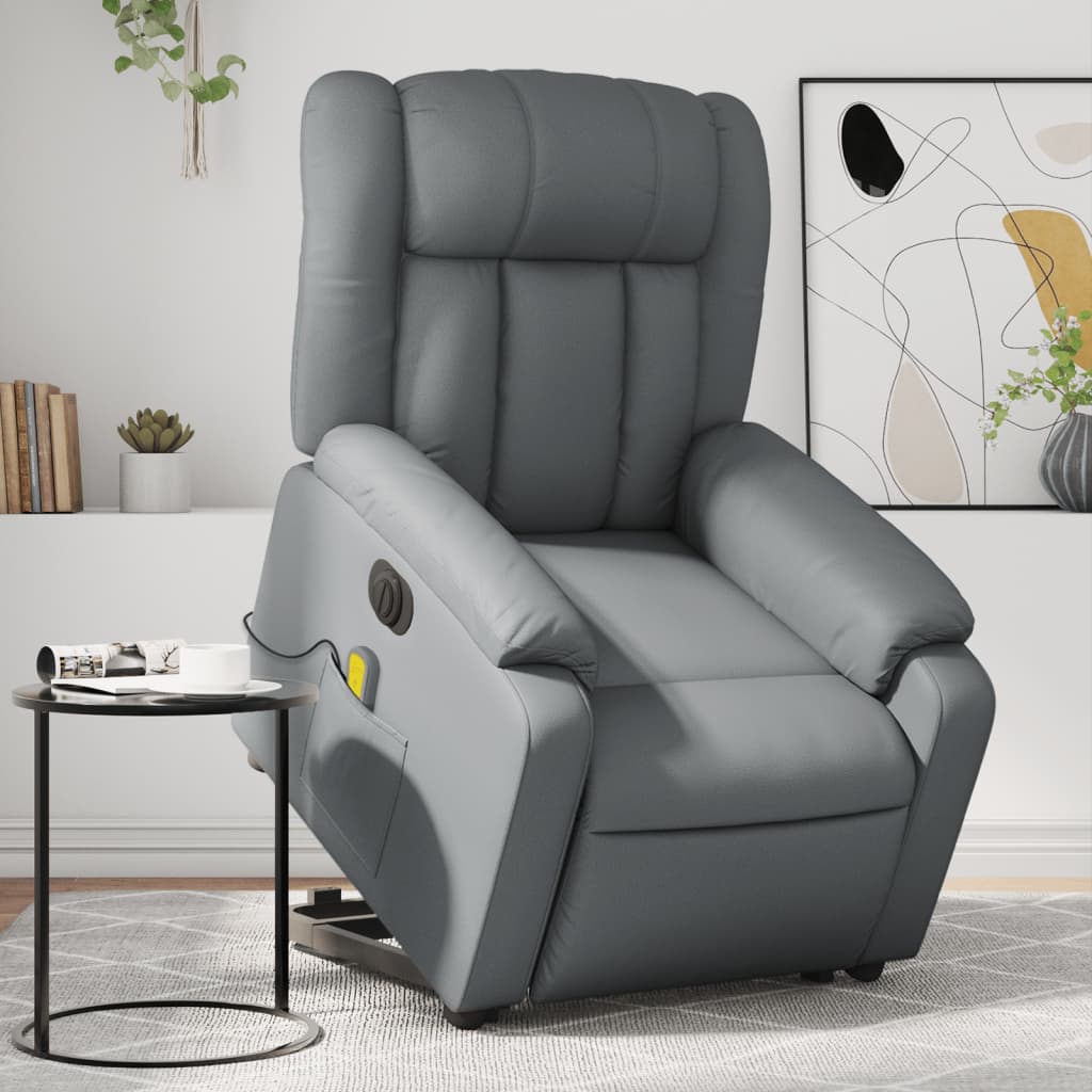 vidaXL Fauteuil inclinable de massage électrique gris similicuir