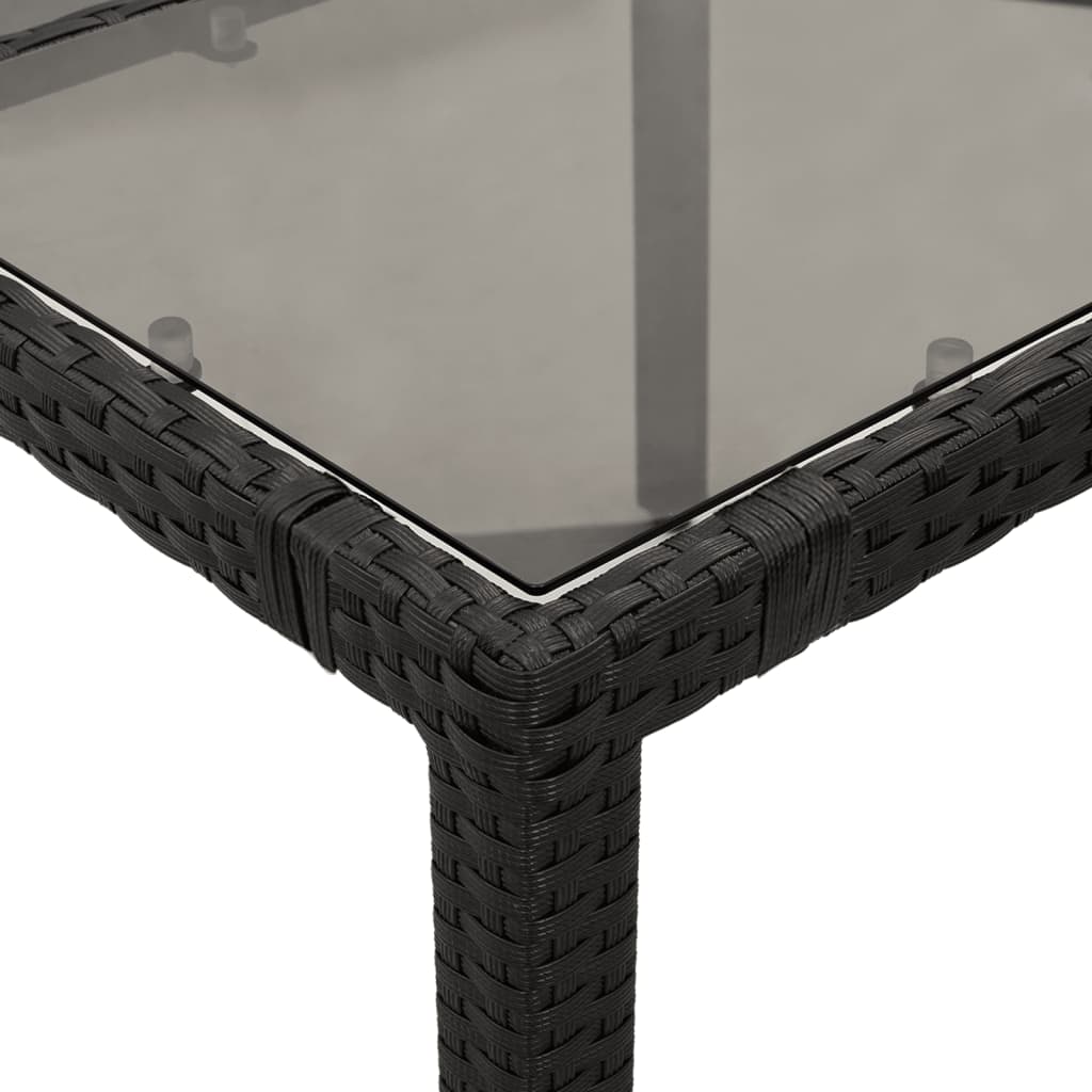 vidaXL Table de jardin dessus en verre Noir 90x90x75 cm Résine tressée