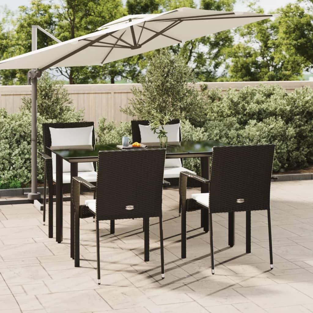 vidaXL Ensemble à manger de jardin coussins 5pcs Noir Résine tressée