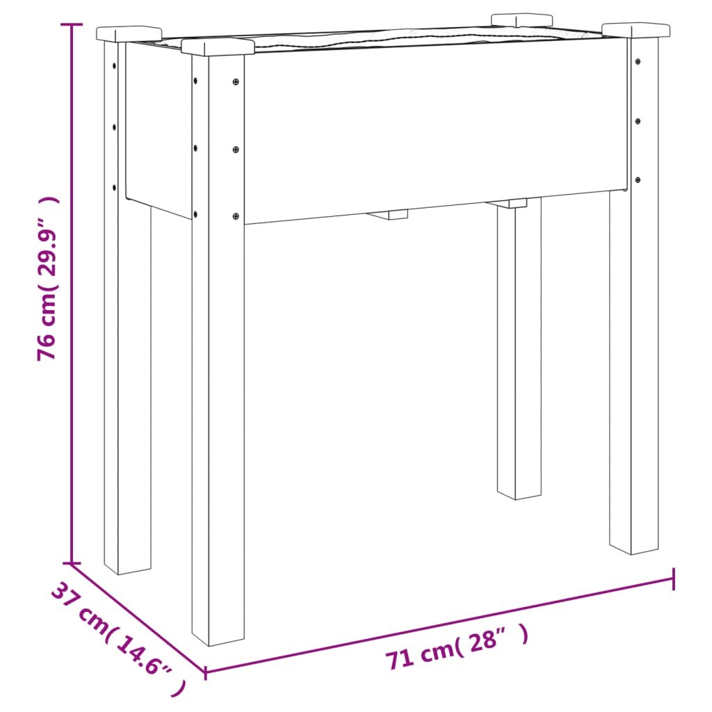 vidaXL Jardinière sur roues avec doublure 71x37x80 cm bois de sapin