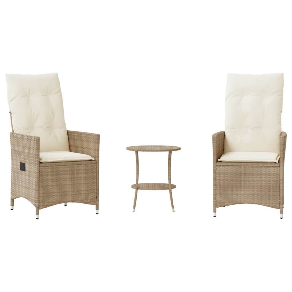 vidaXL Ensemble de bistro 3 pcs avec coussins beige résine tressée