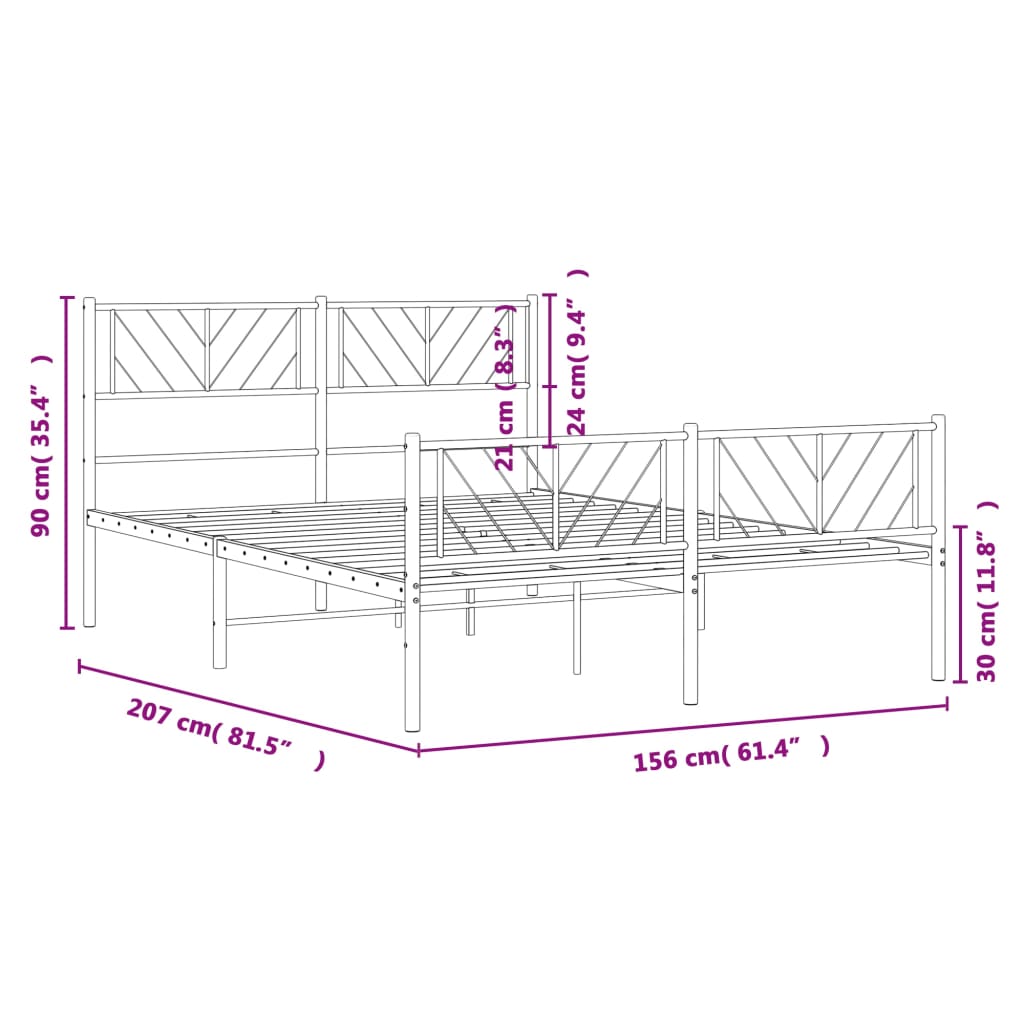 vidaXL Cadre de lit métal avec tête de lit/pied de lit blanc 150x200cm