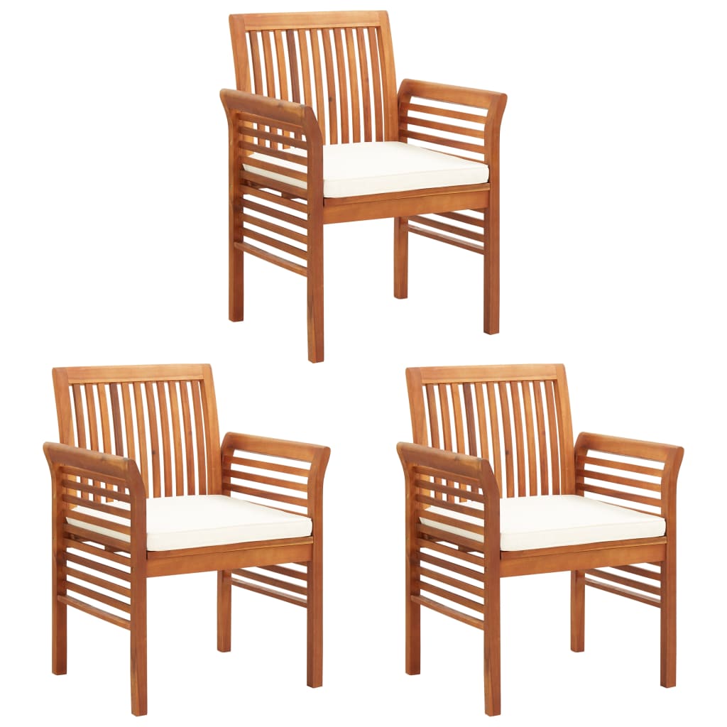 vidaXL Chaises à manger de jardin et coussins lot de 3 acacia massif