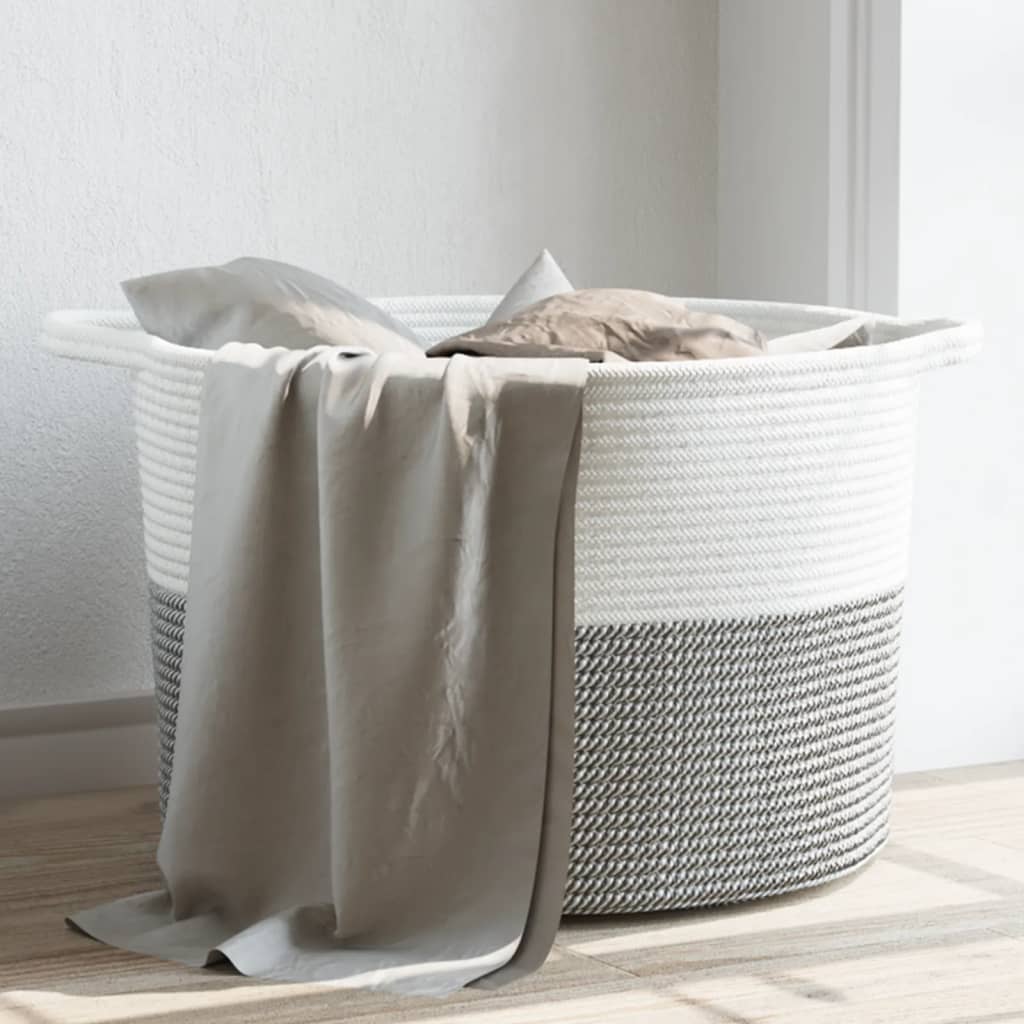 vidaXL Panier à linge gris et blanc Ø55x36 cm coton