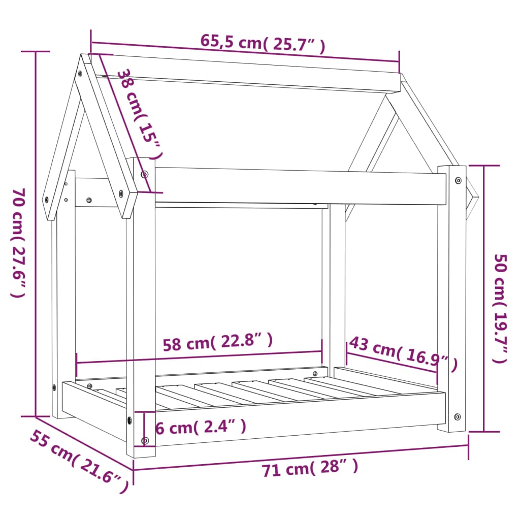 vidaXL Lit pour chien Gris 71x55x70 cm Bois de pin solide