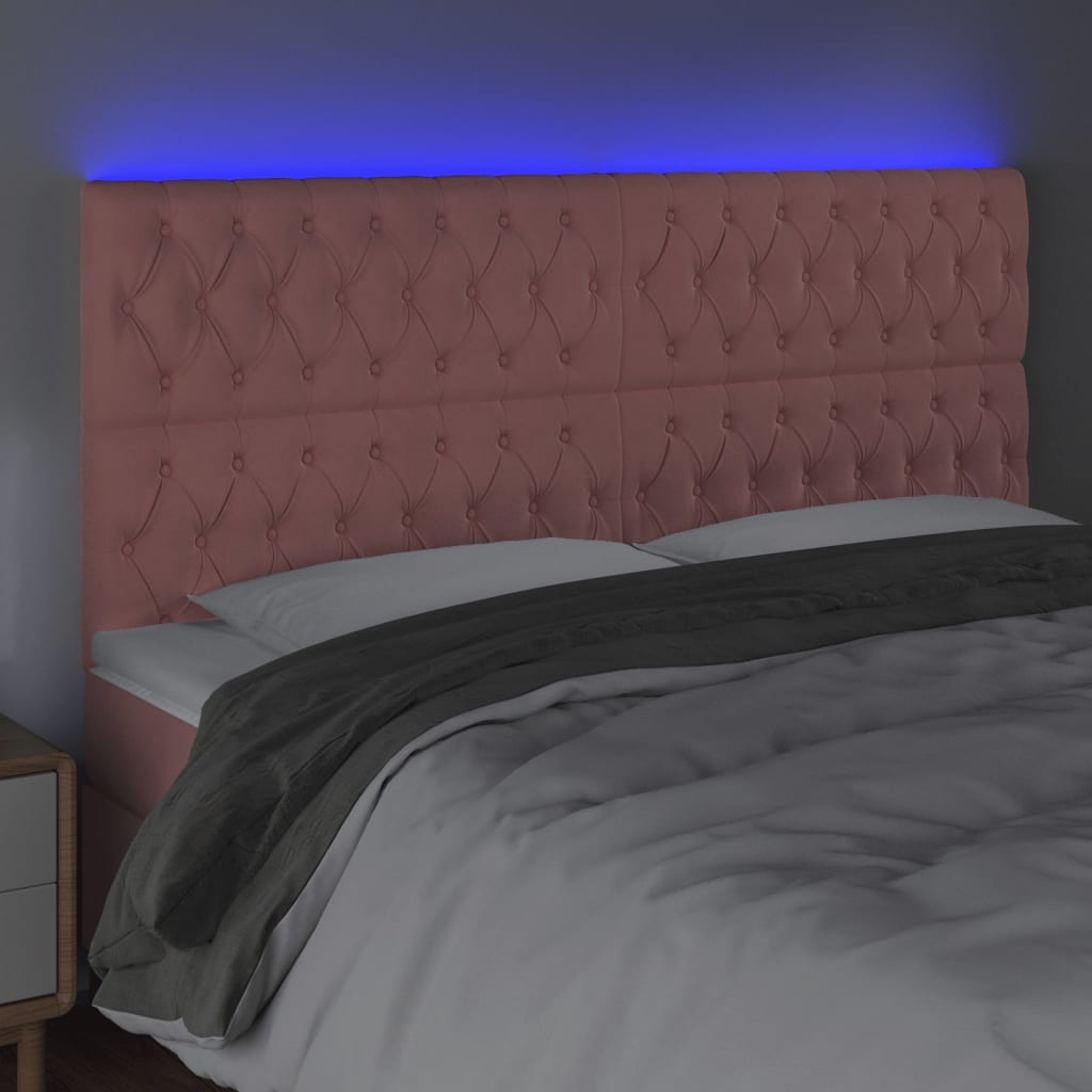 vidaXL Tête de lit à LED Rose 200x7x118/128 cm Velours