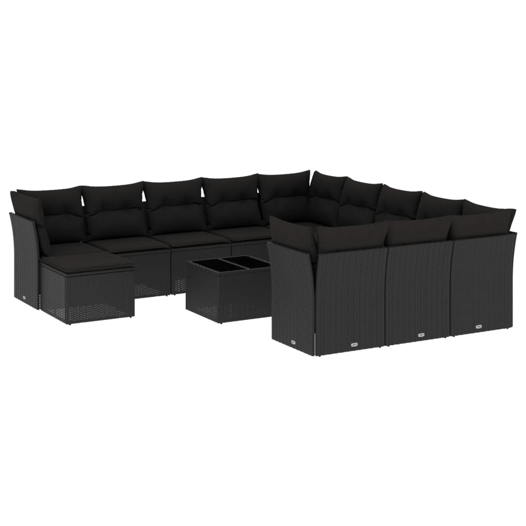 vidaXL Salon de jardin avec coussins 13 pcs noir résine tressée