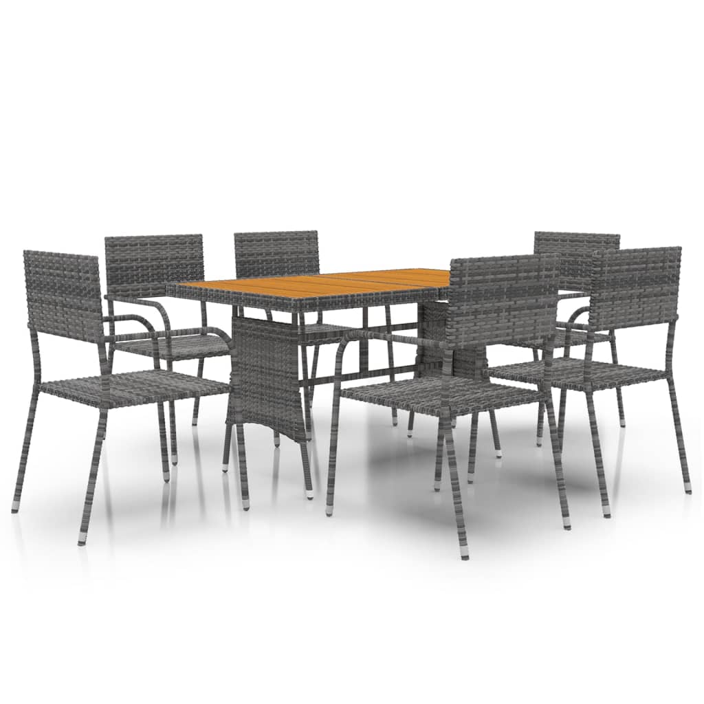 vidaXL Mobilier à dîner d'extérieur 7 pcs Résine tressée Gris