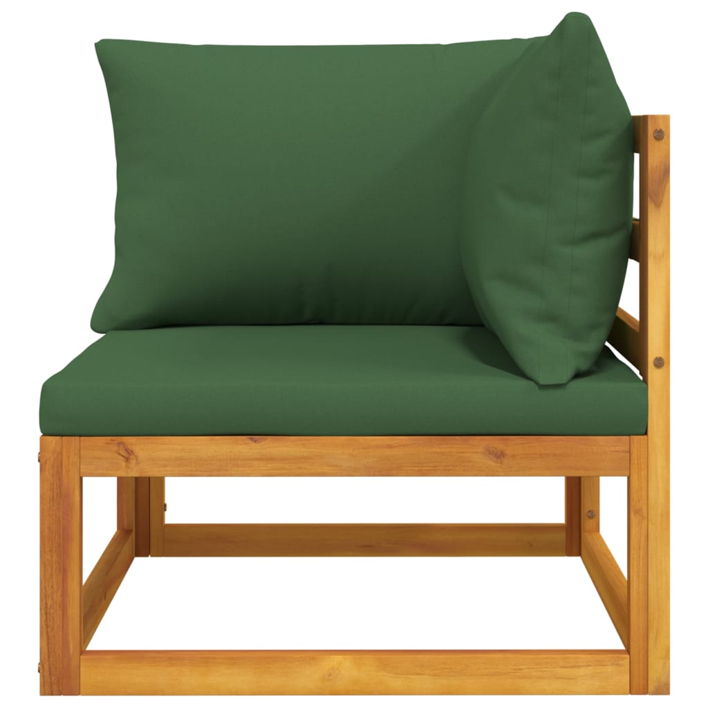 vidaXL Canapé d'angle sectionnel et coussins verts bois massif acacia