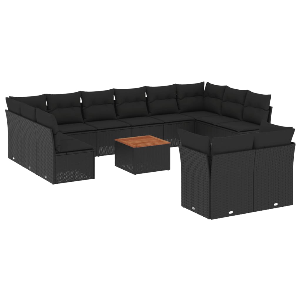 vidaXL Salon de jardin avec coussins 13 pcs noir résine tressée