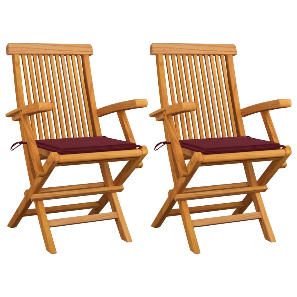 vidaXL Chaises de jardin coussins rouge bordeaux lot de 2 Teck massif