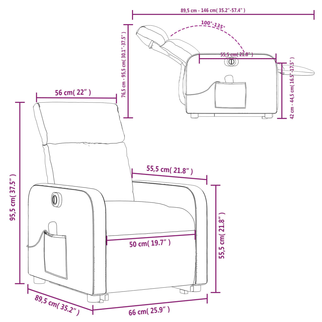 vidaXL Fauteuil inclinable de massage électrique Crème Tissu