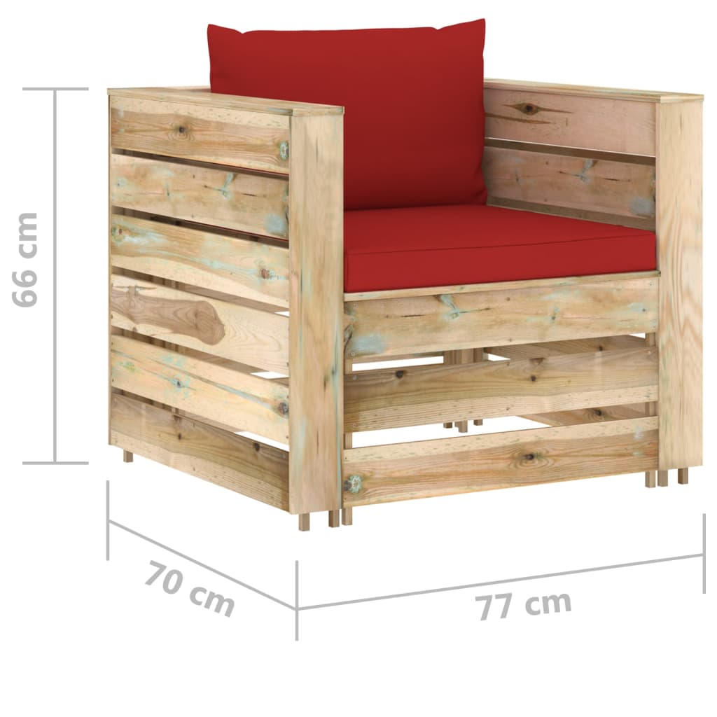 vidaXL Salon de jardin 2 pcs avec coussins Bois imprégné de vert