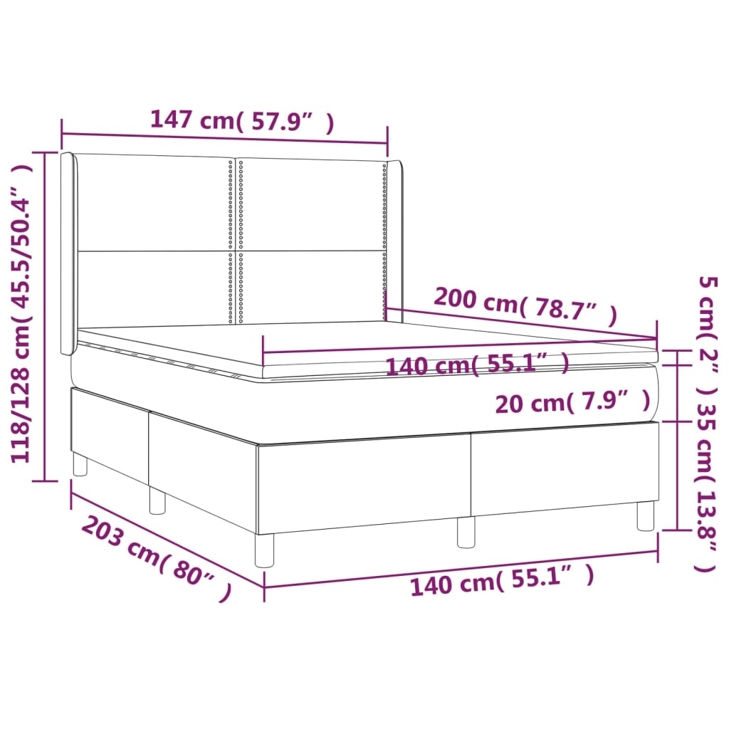 vidaXL Sommier à lattes de lit matelas LED Marron 140x200cm Similicuir